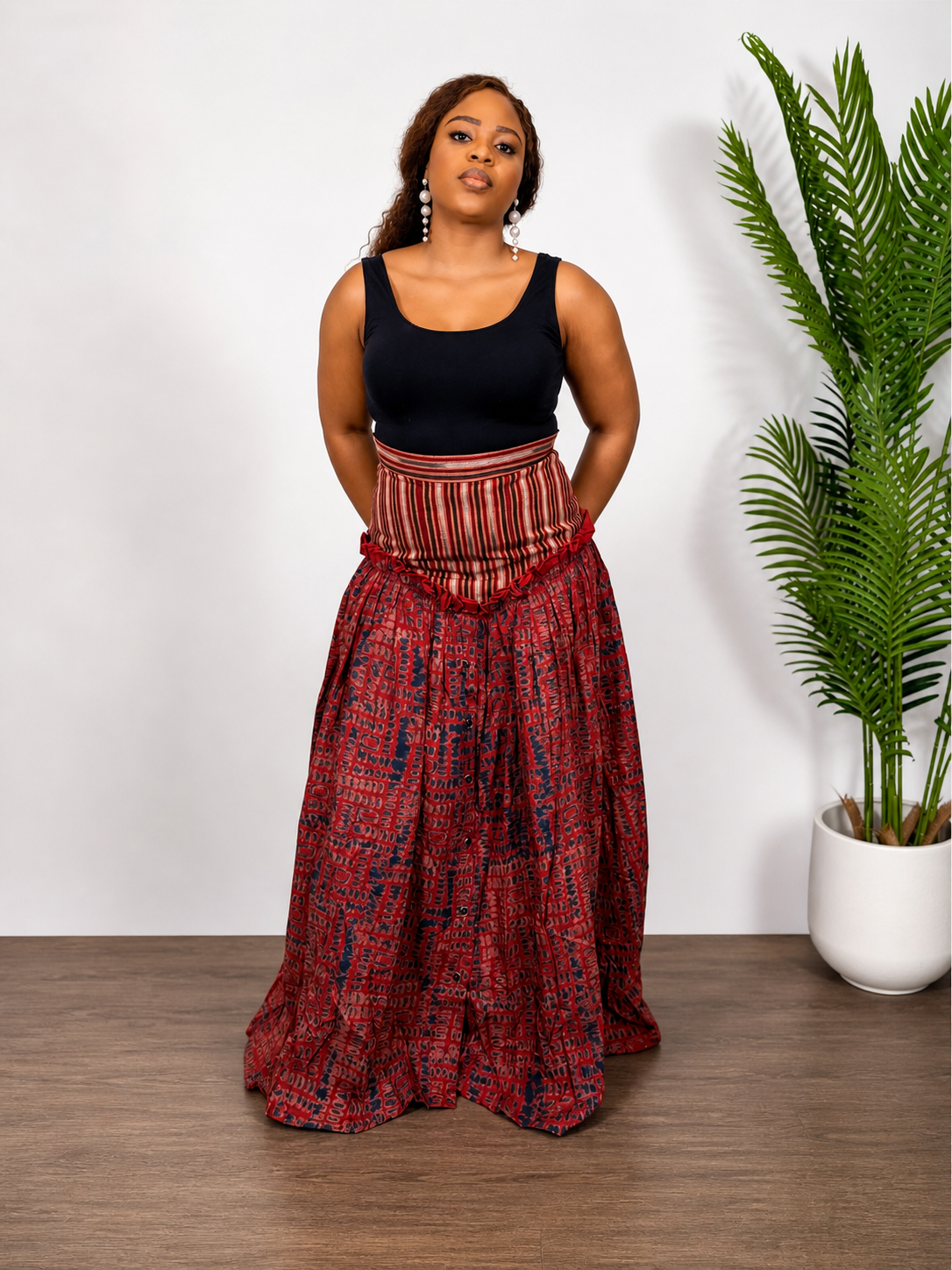 African print  Multicoloured Adire Ashoke Maxi Skirt- Bumi Skirt