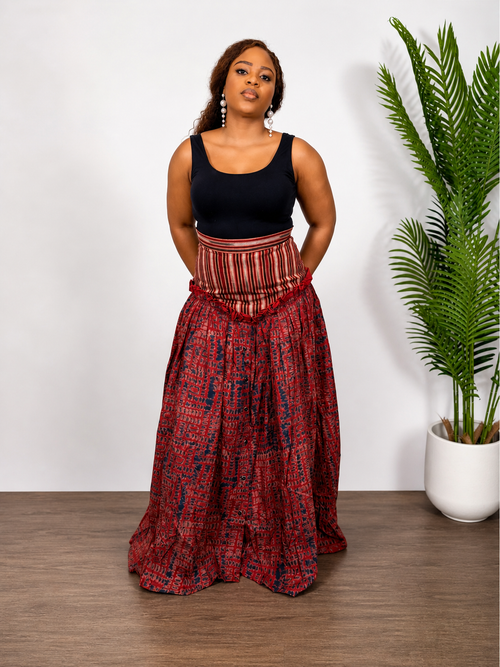 African print  Multicoloured Adire Ashoke Maxi Skirt- Bumi Skirt
