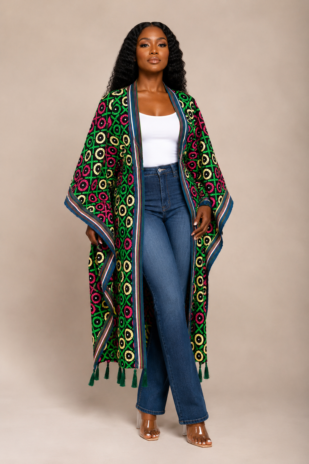 New in- Patchwork Kimono with Tassels– African Print Kimono Jacket