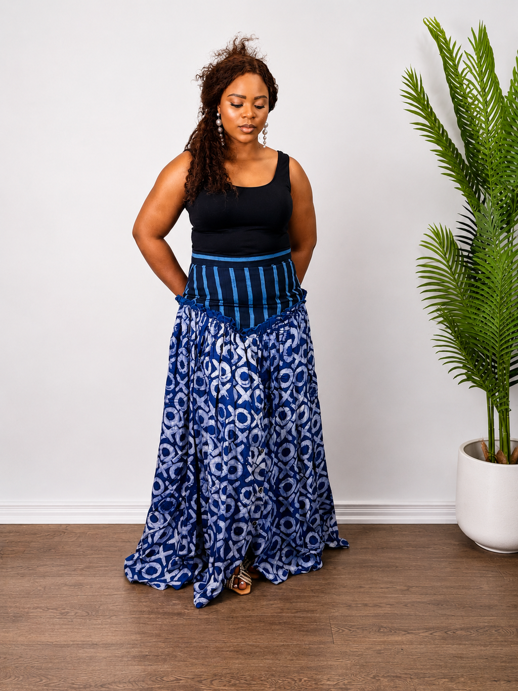 African print  Multicoloured Adire Ashoke Maxi Skirt- Lola Skirt