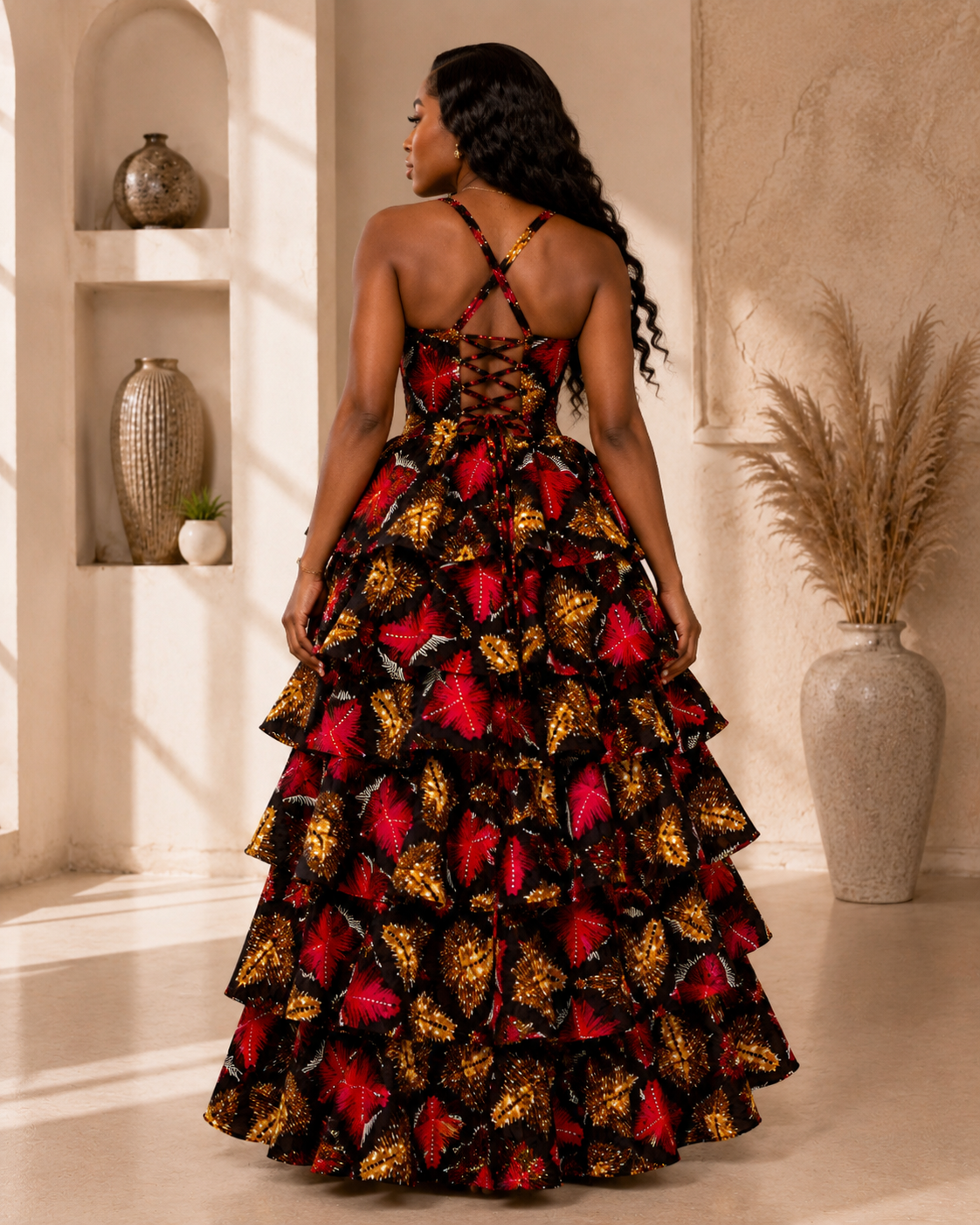 New in- Mira Dress | African Print Ankara Maxi Layered Dress-RP1
