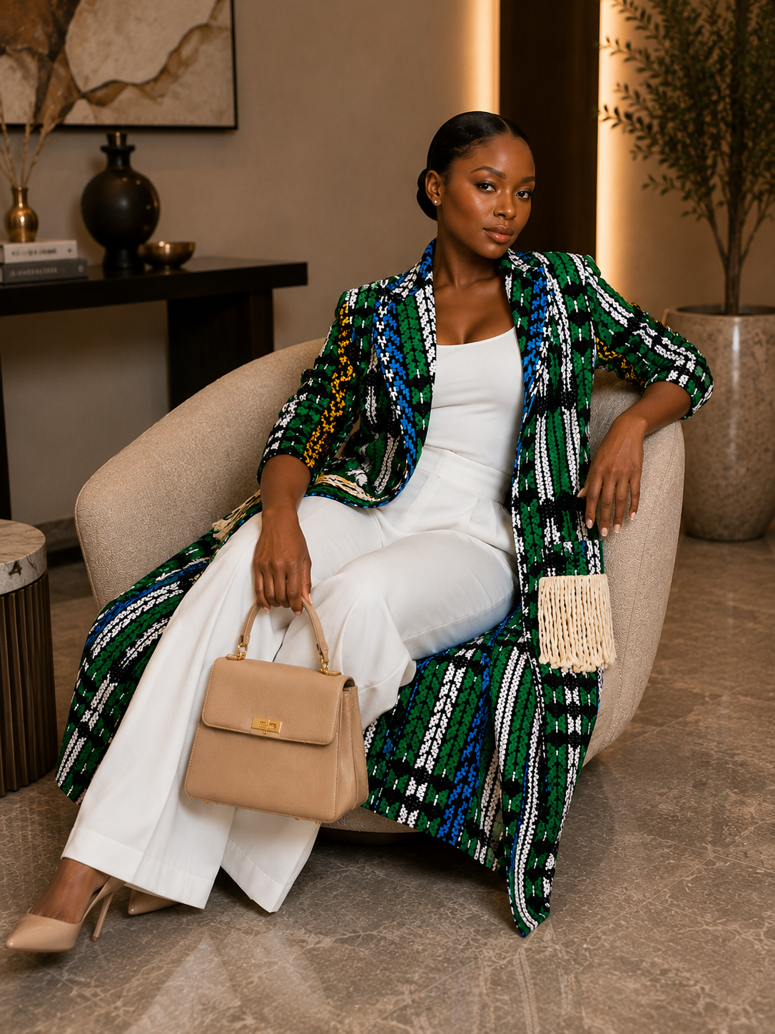 New in- Aduni Royale Kente Coat Set- Blue