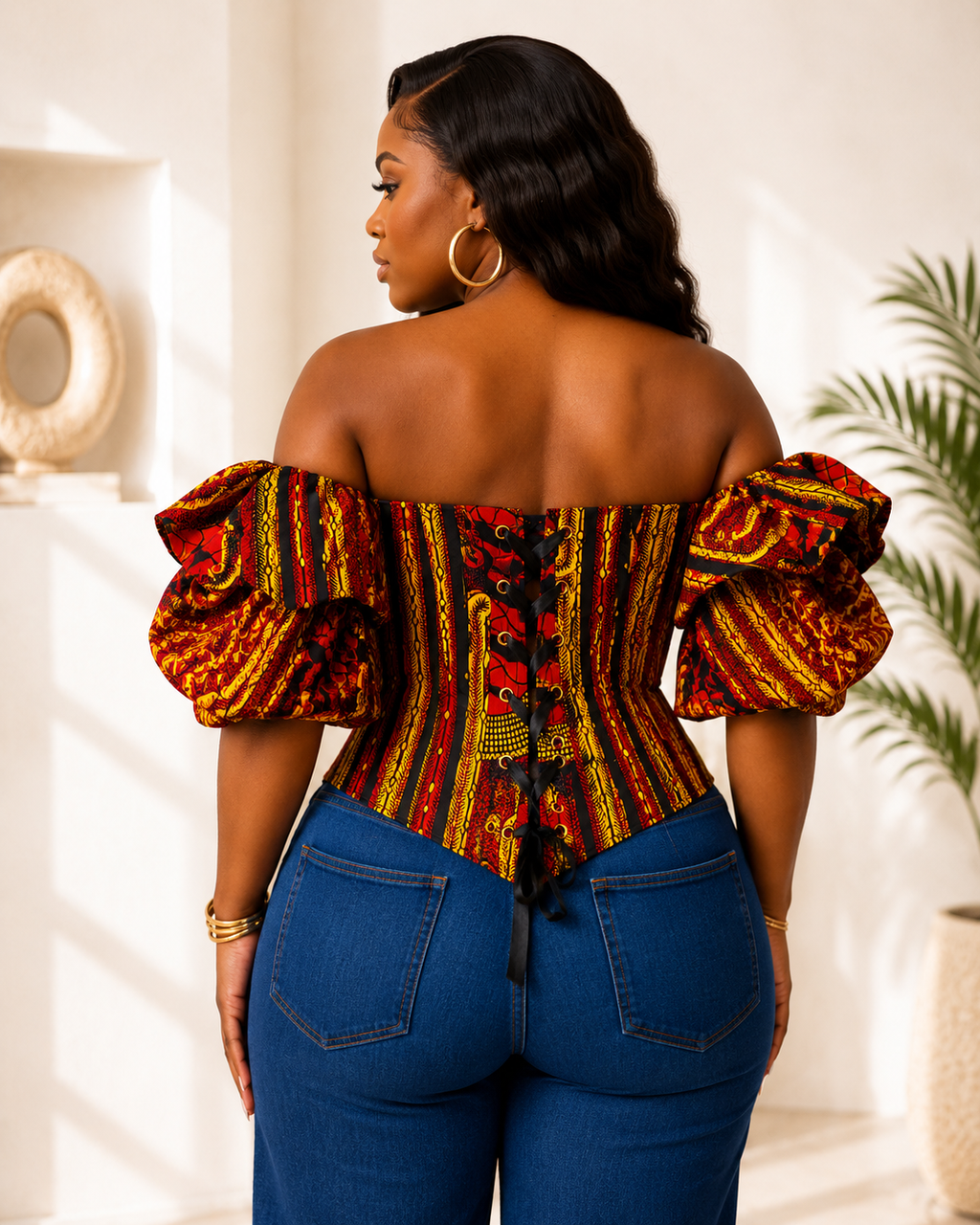 New in- African print Ankara Corset Top- Red print