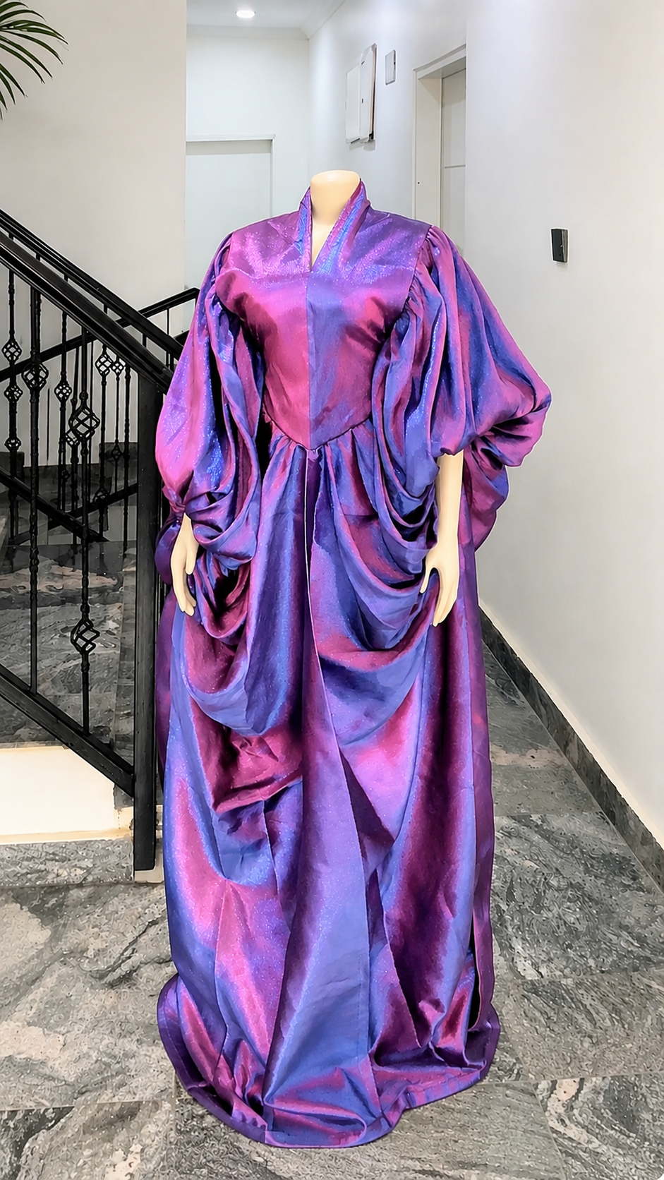Blue Luxe Draped Boubou Dress – Elegant African Kaftan for Women