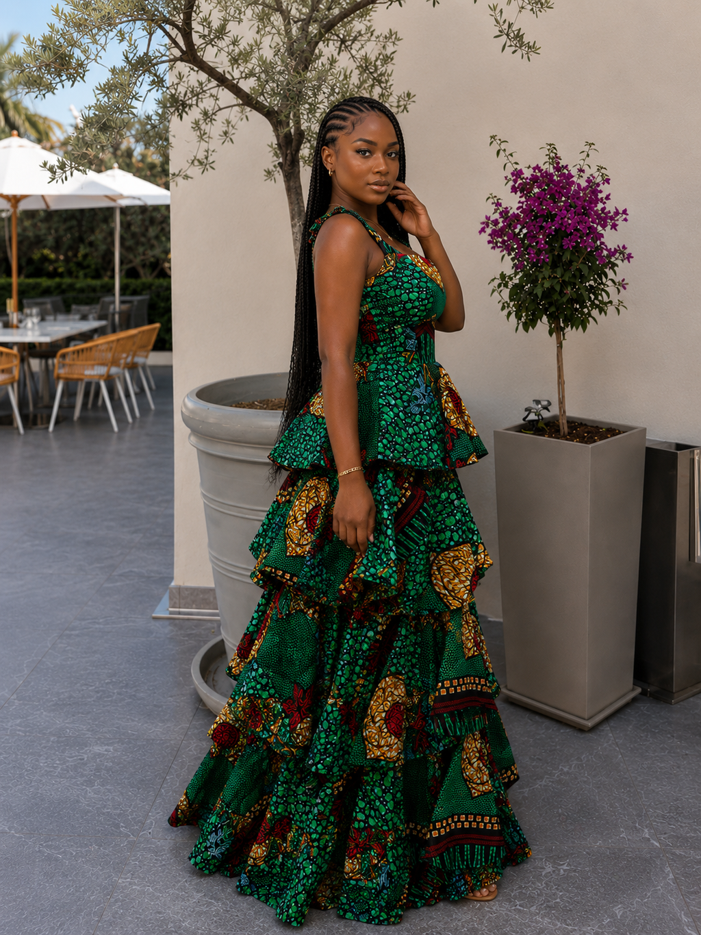 New in- Mira Dress | African Print Ankara Maxi Layered Dress