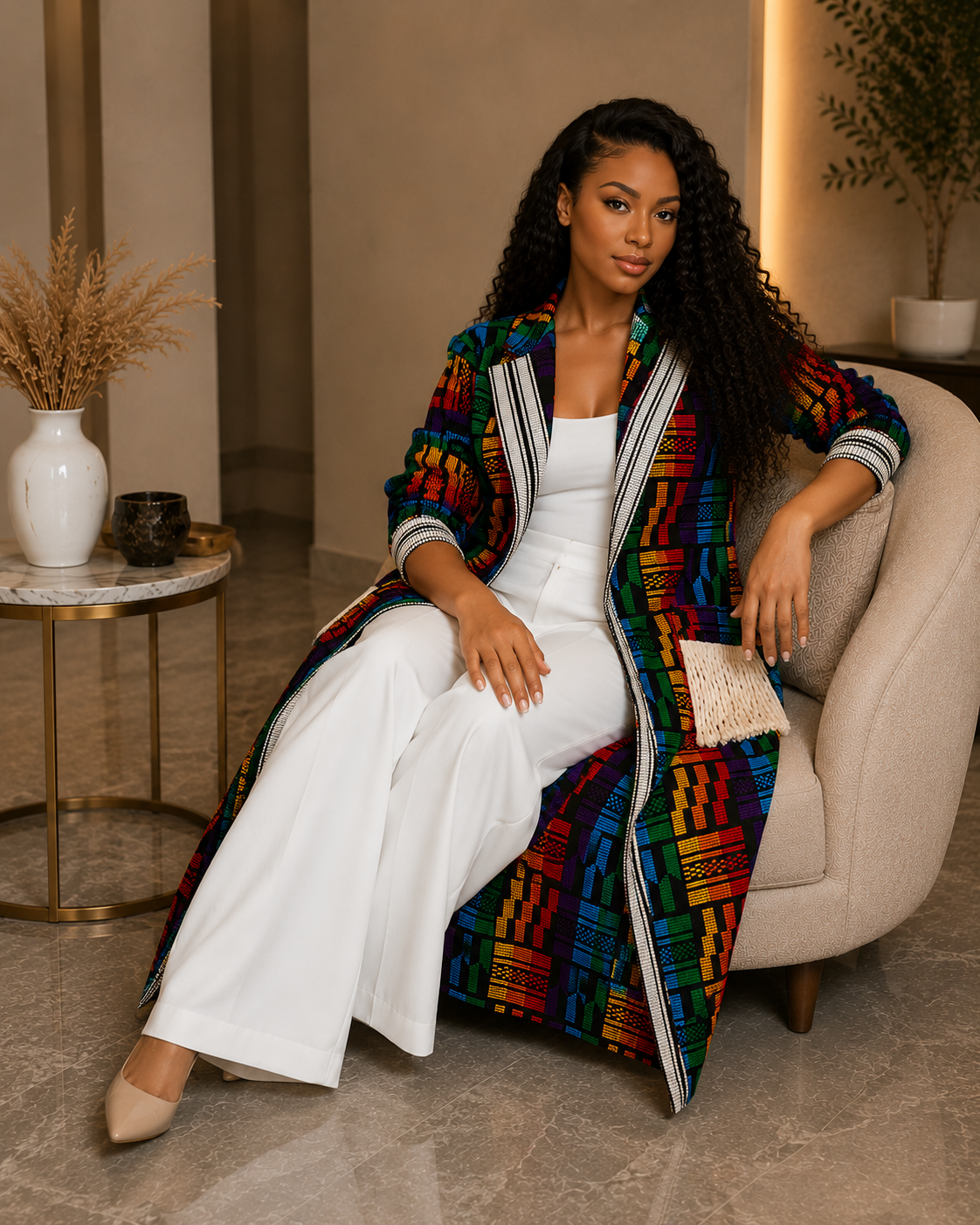 New in- Aduni Royale Kente Coat Set- Red