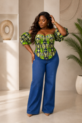New in- African print Ankara Corset Top- Green Print