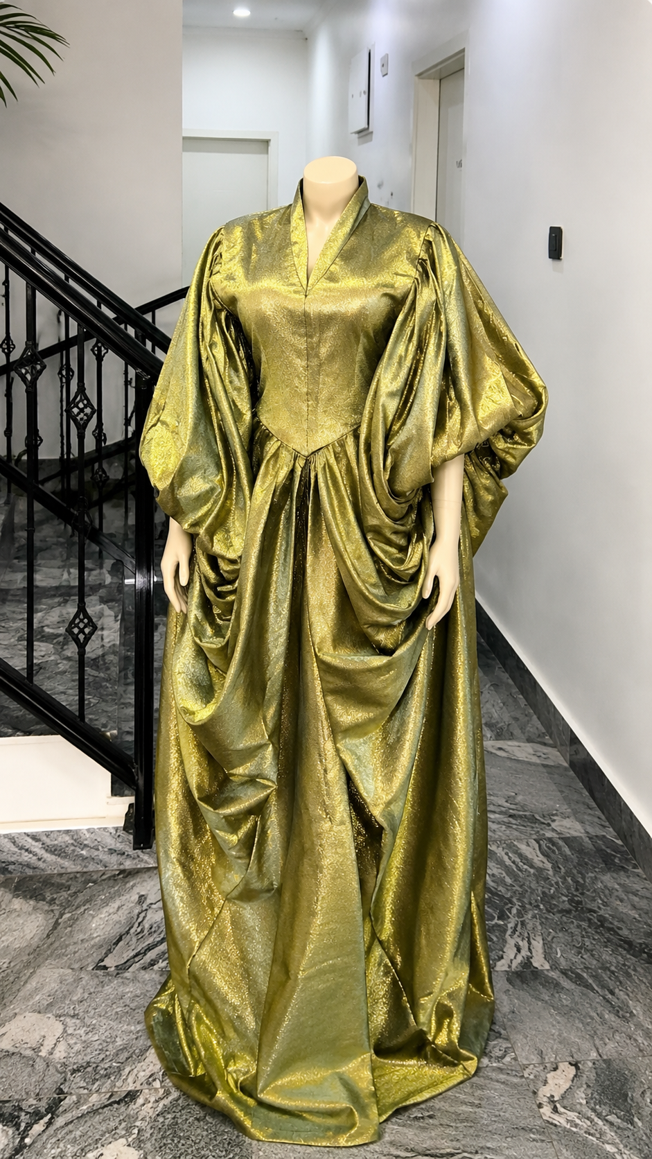 Blue Luxe Draped Boubou Dress – Elegant African Kaftan for Women
