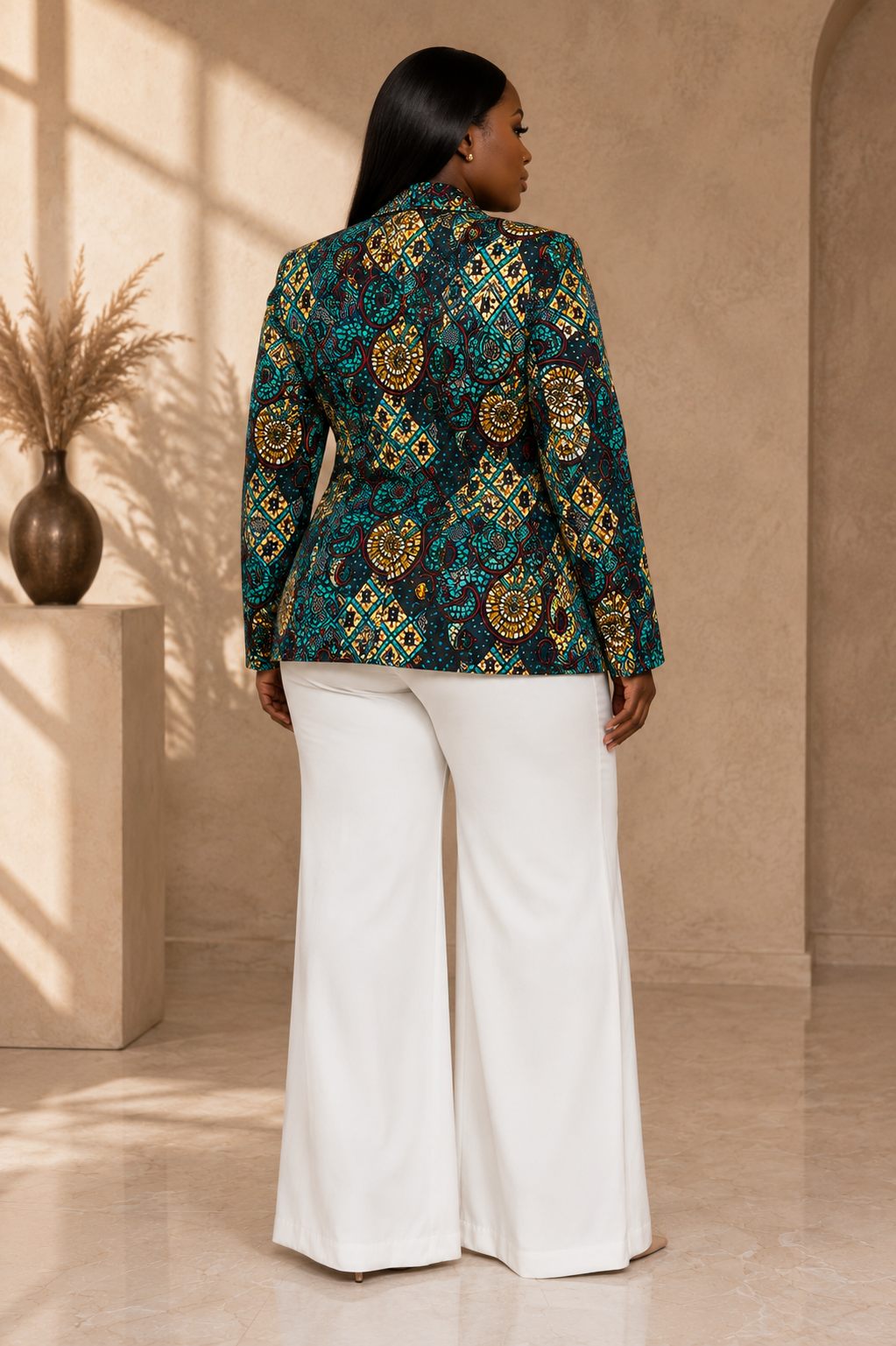 African Print Ankara Blazer and white pant set