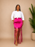 New in- OMAH Metallic Fringe Skirt | Luxury Satin Fringe Skirt