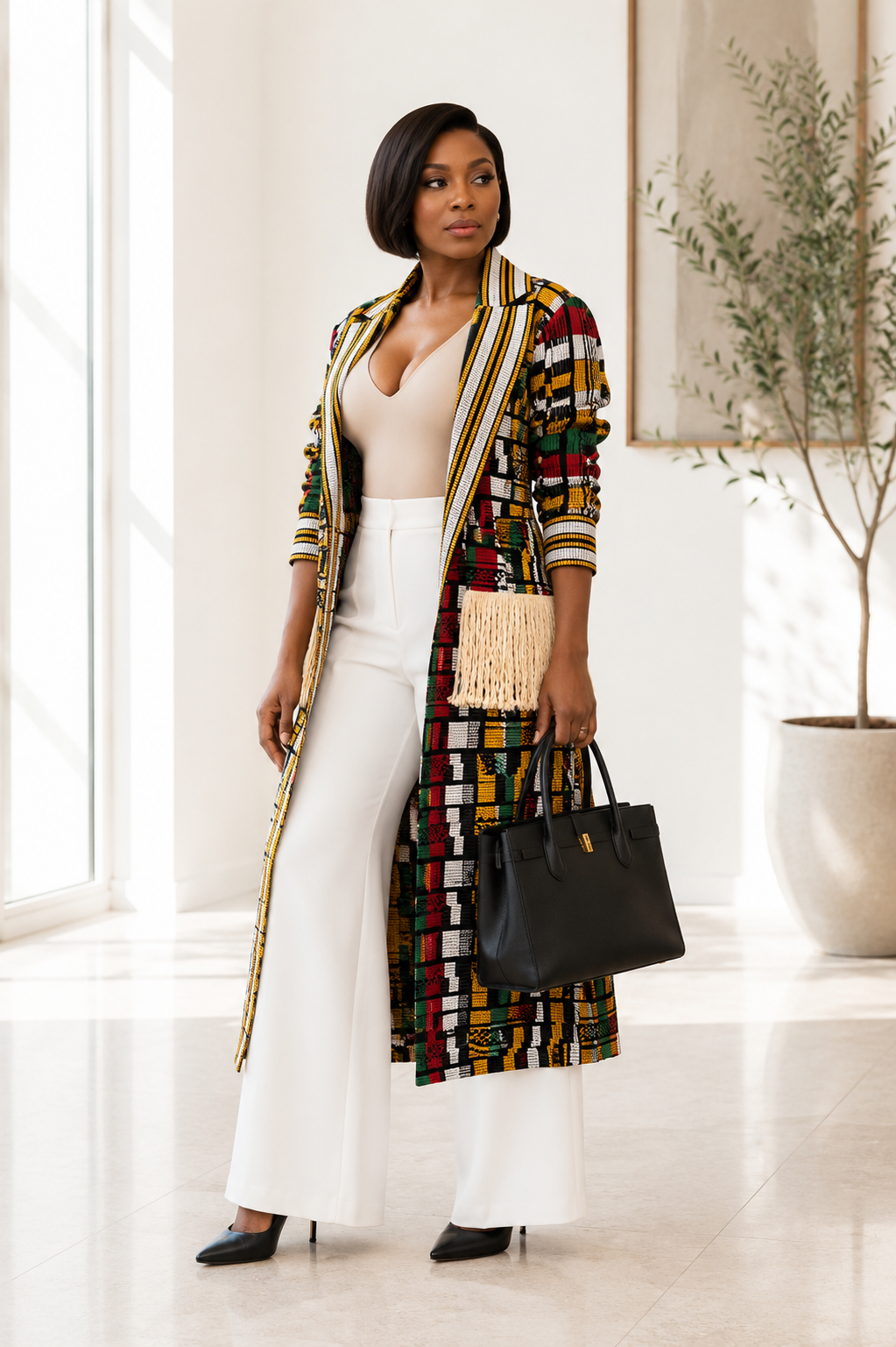 New in- Aduni Royale Kente Coat Set-Light Red