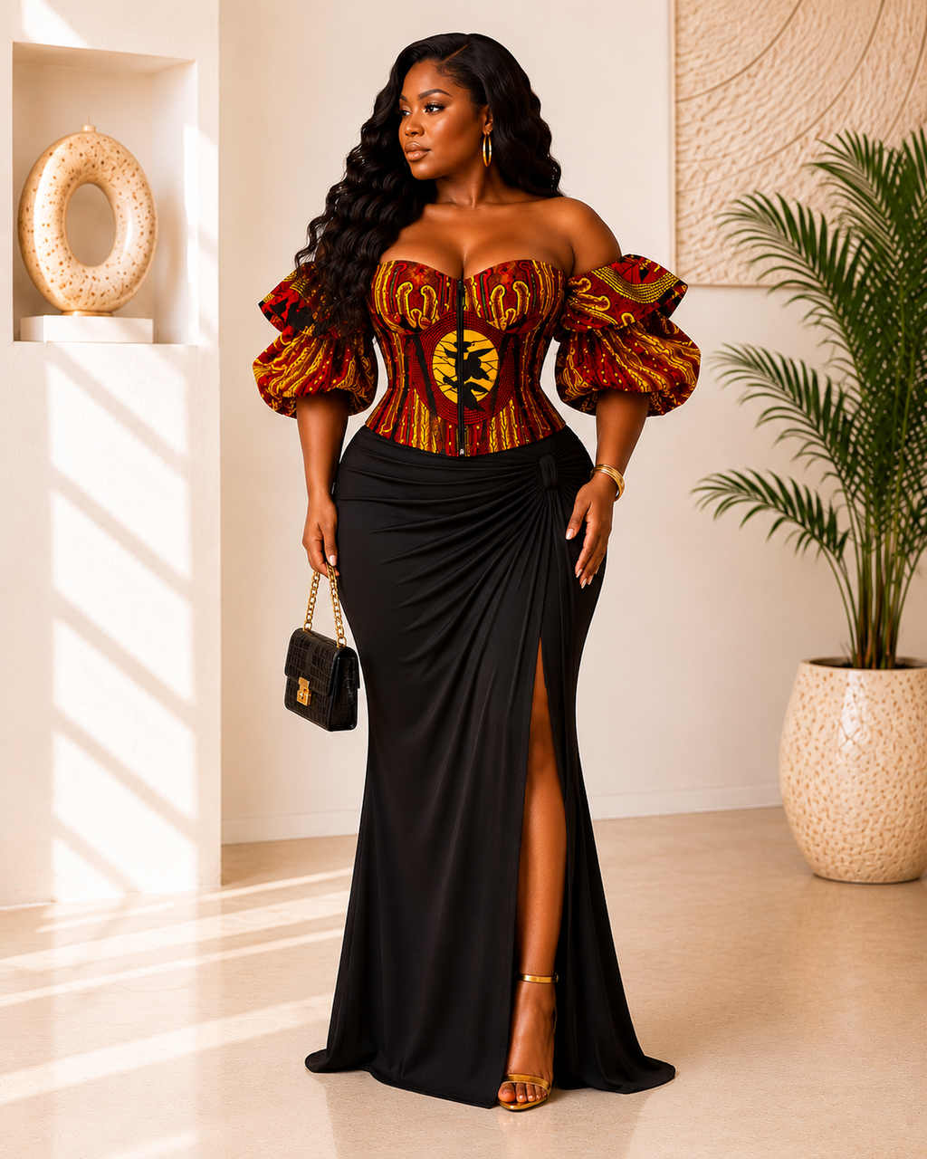 New in- African print Ankara Corset Top- Red print