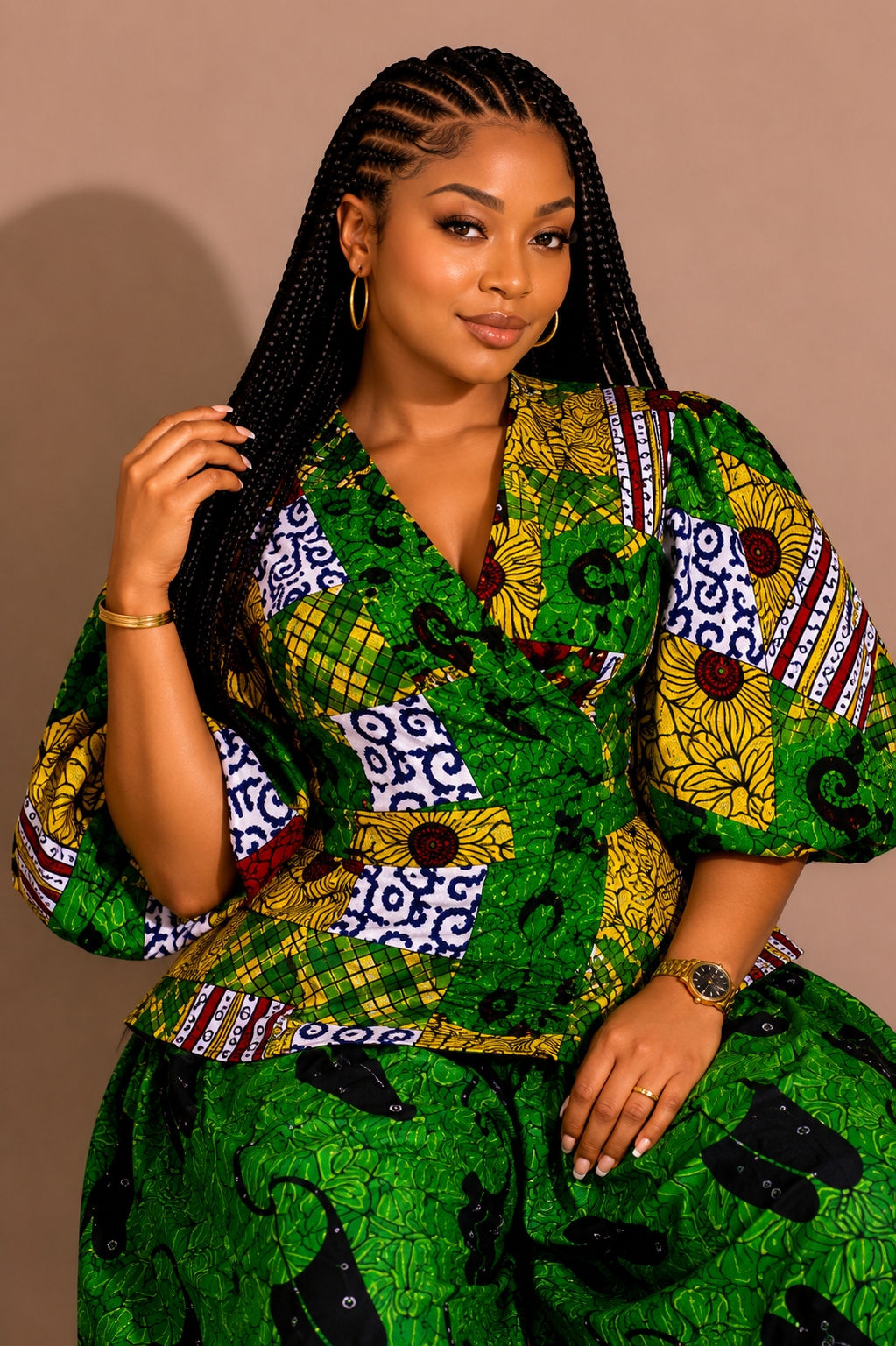 African print Patchwork Peplum Wrap top and Barrel Pant Set- Ayana set