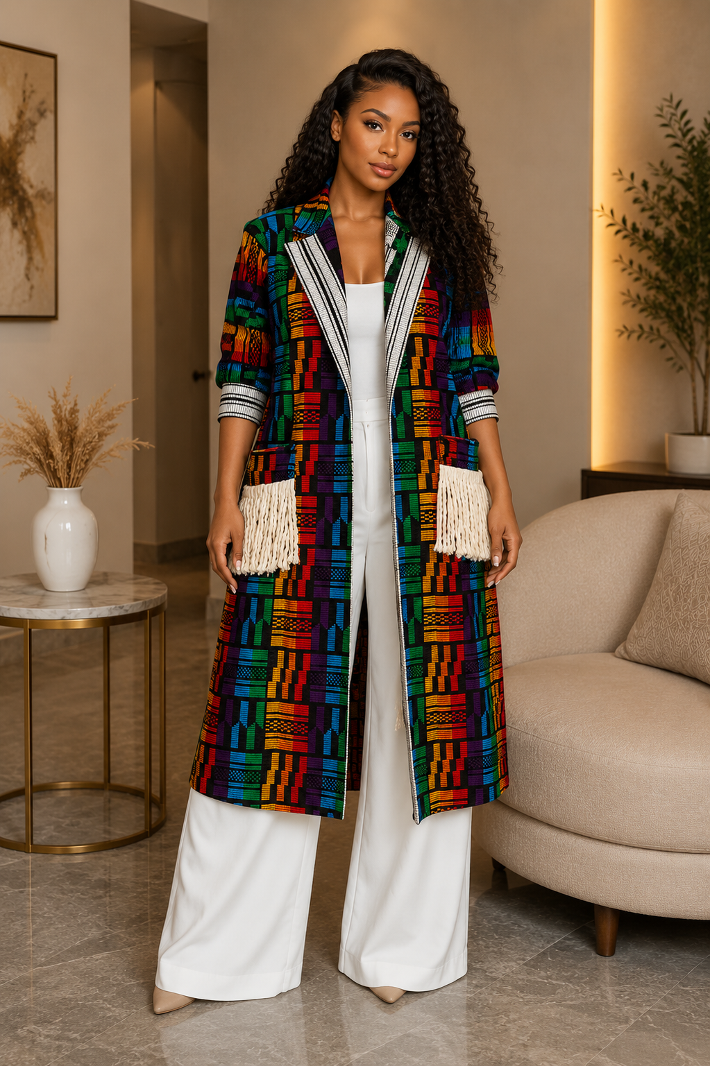 New in- Aduni Royale Kente Coat Set- Red