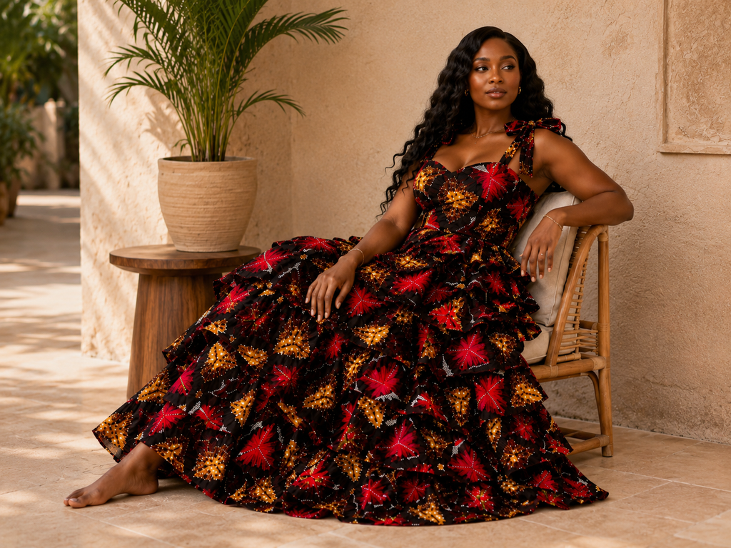 New in- Mira Dress | African Print Ankara Maxi Layered Dress-RP1