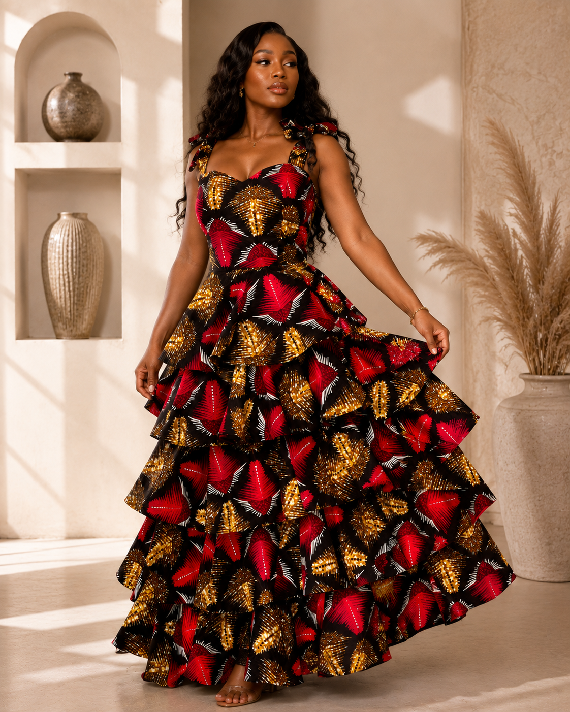 New in- Mira Dress | African Print Ankara Maxi Layered Dress-RP1