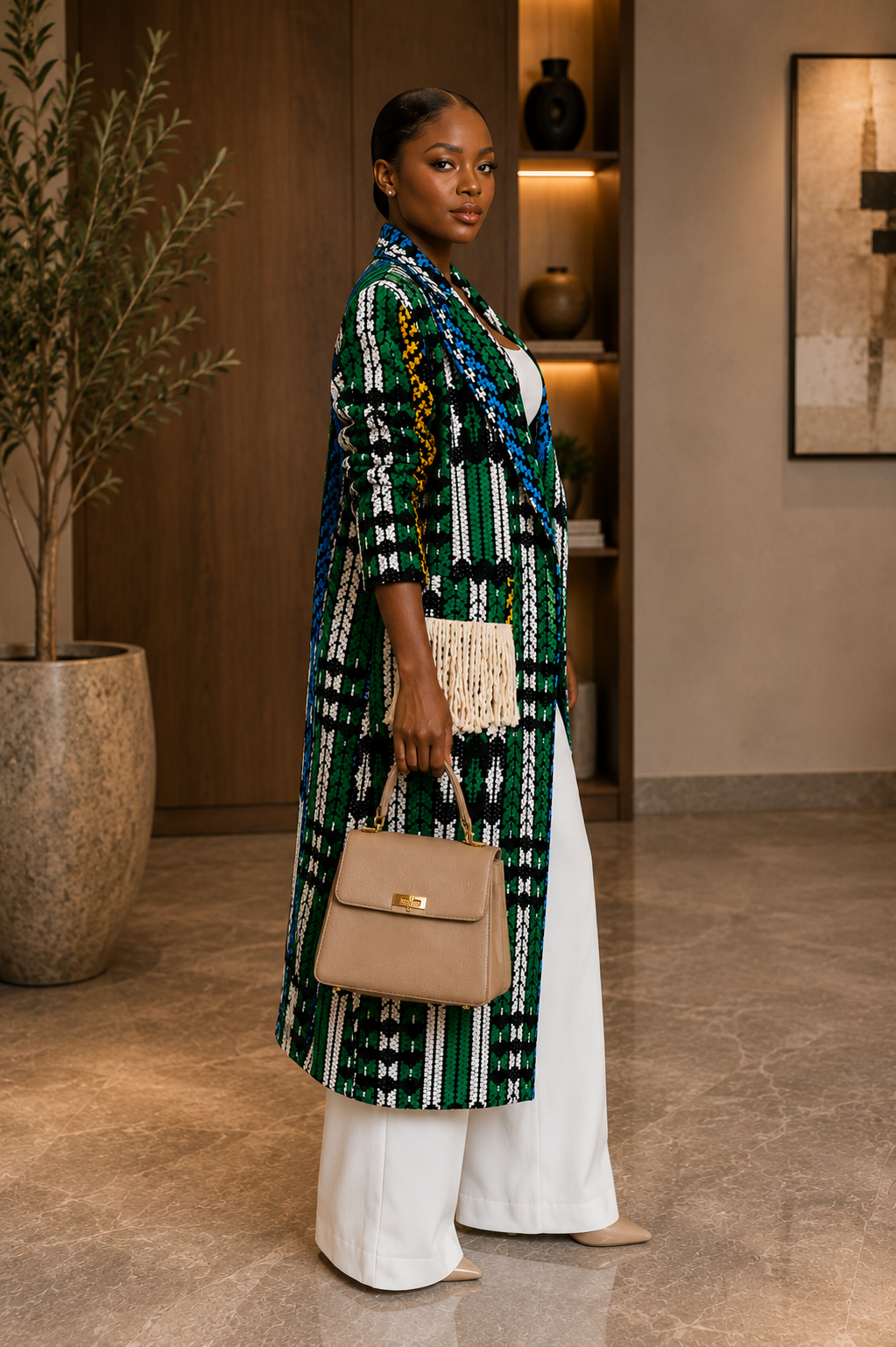 New in- Aduni Royale Kente Coat Set- Blue