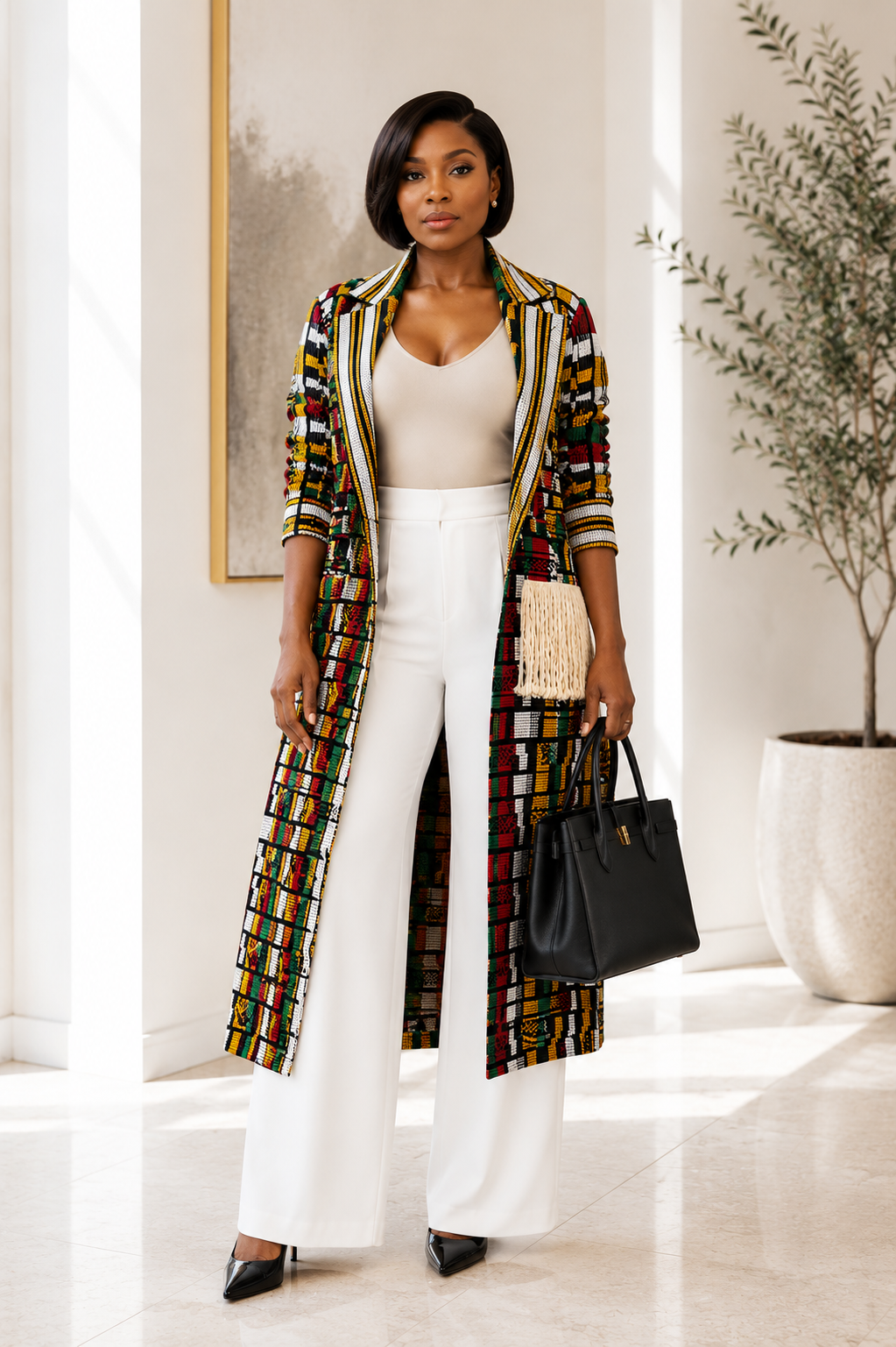 New in- Aduni Royale Kente Coat Set-Light Red