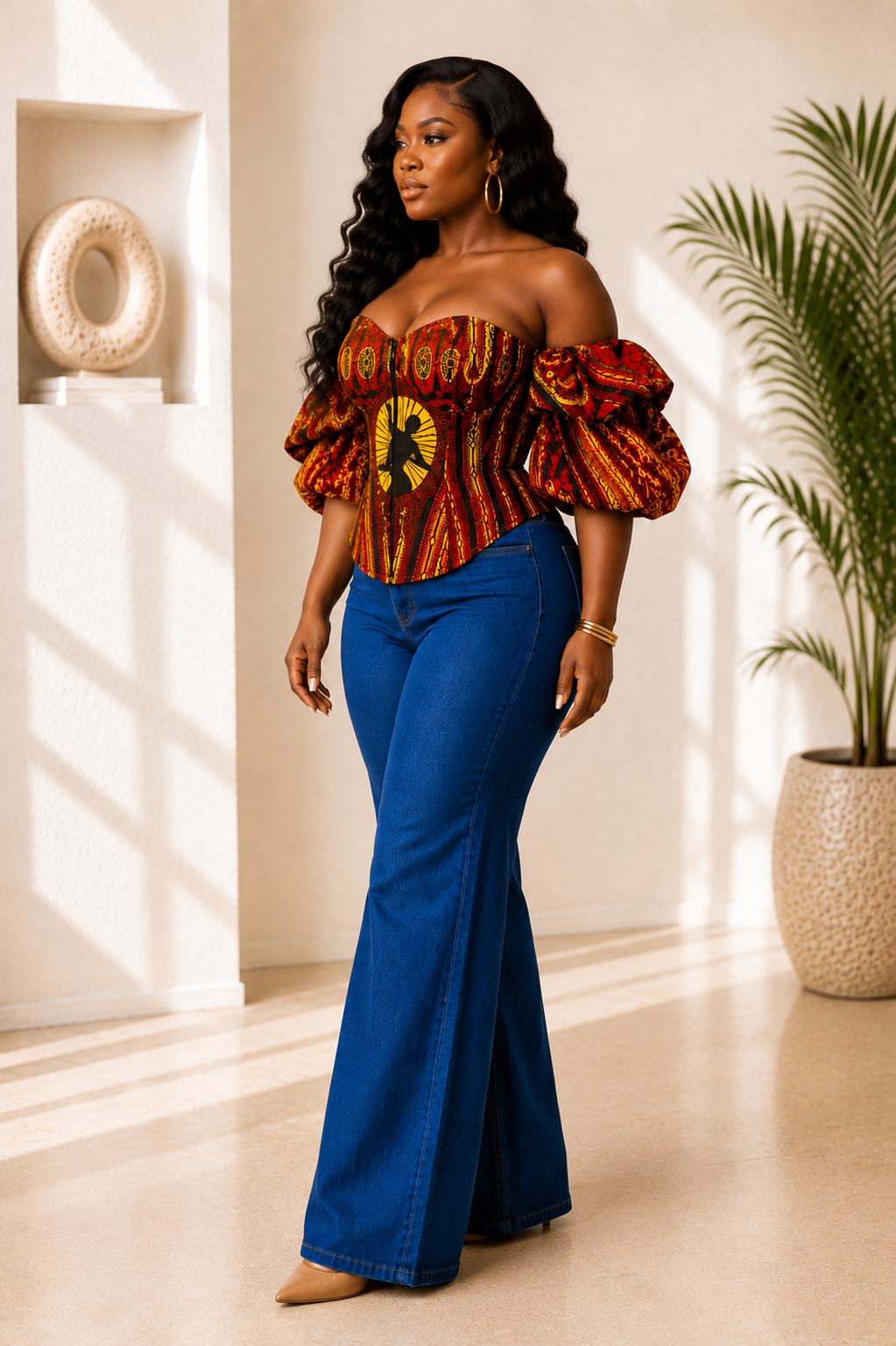 New in- African print Ankara Corset Top- Red print