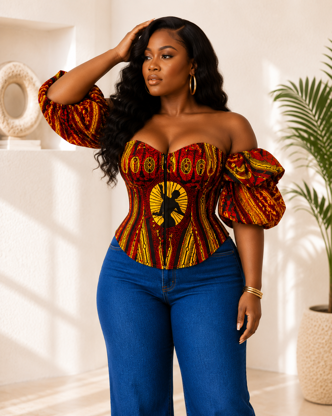 New in- African print Ankara Corset Top- Red print