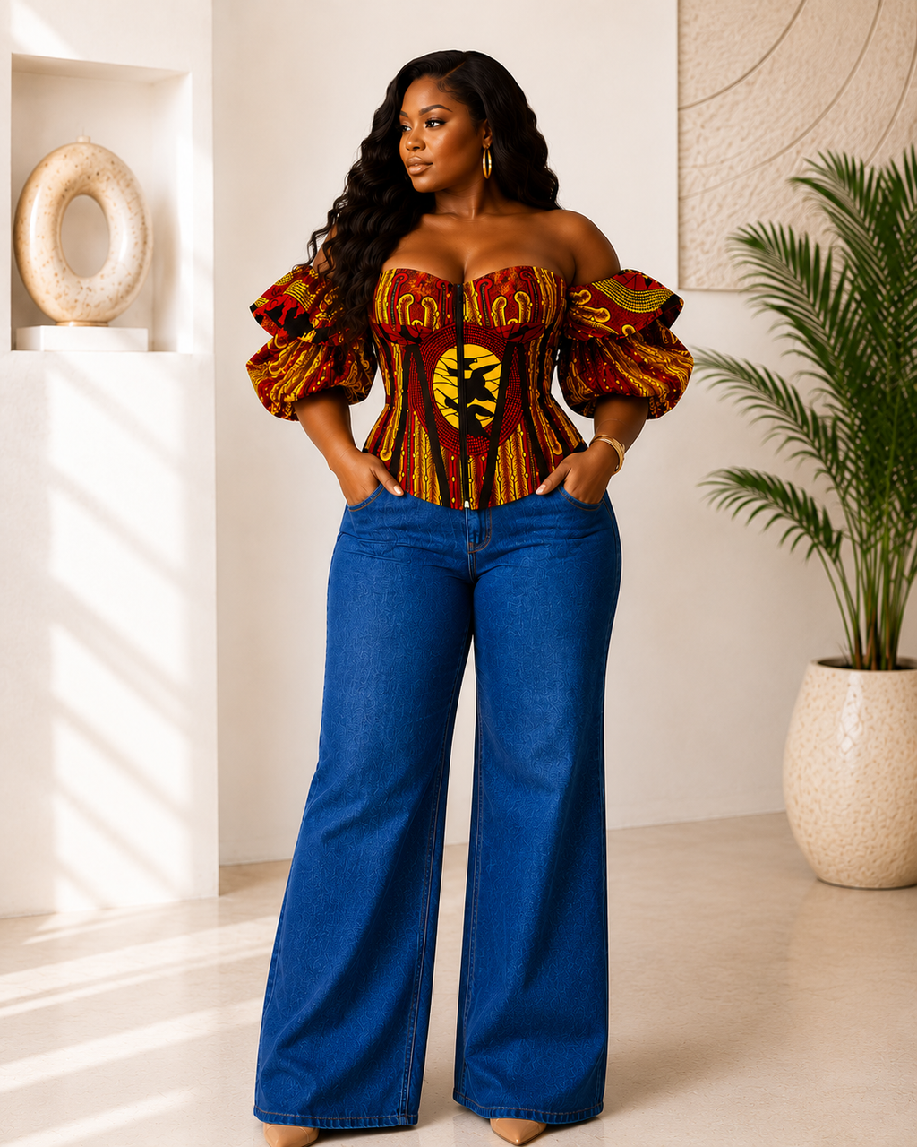 New in- African print Ankara Corset Top- Red print