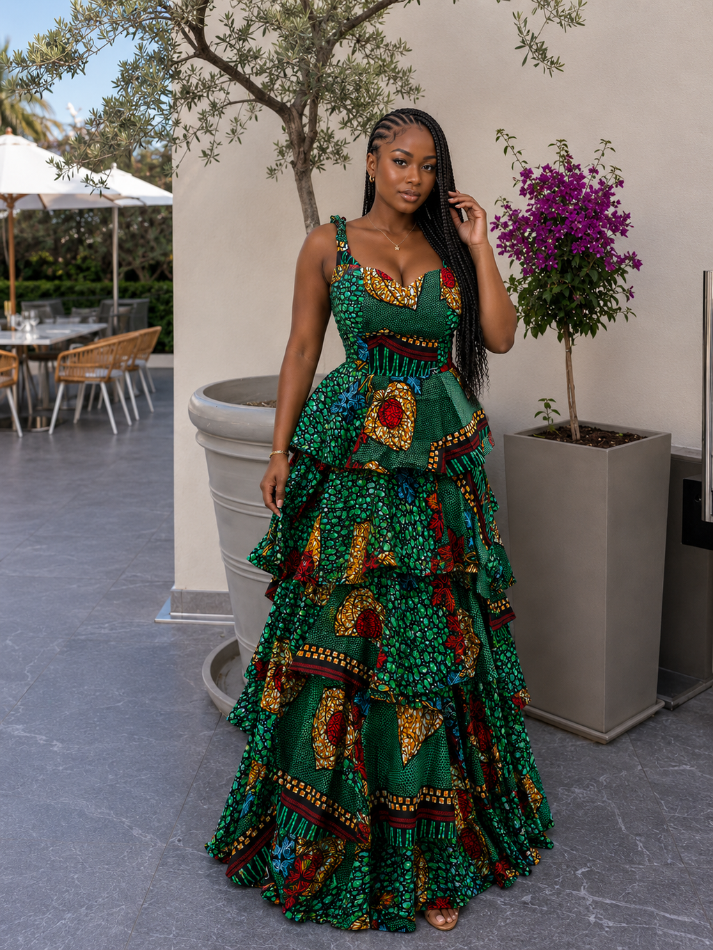 New in- Mira Dress | African Print Ankara Maxi Layered Dress
