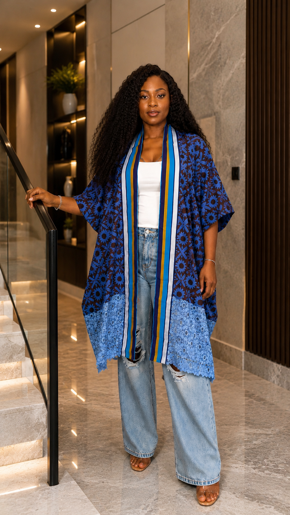 New in- African Print Lace Trim Kimono Jacket