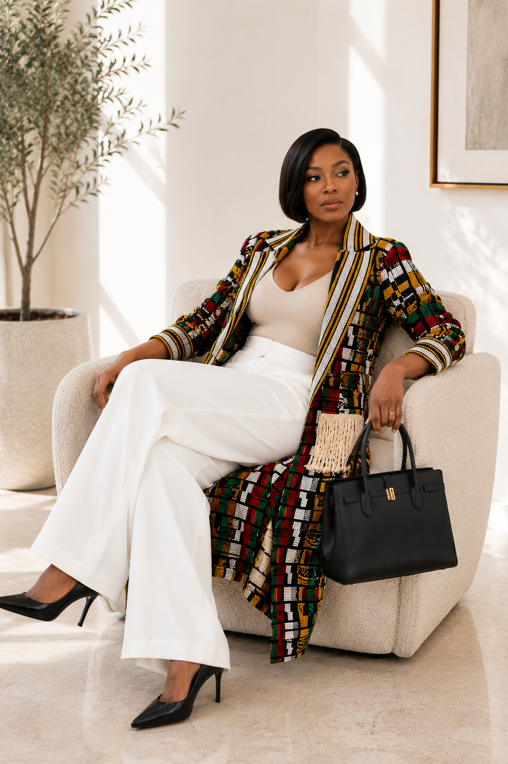 New in- Aduni Royale Kente Coat Set-Light Red
